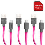 5-Pack Ventev Chargesync USB A To USB C Cable - Pink