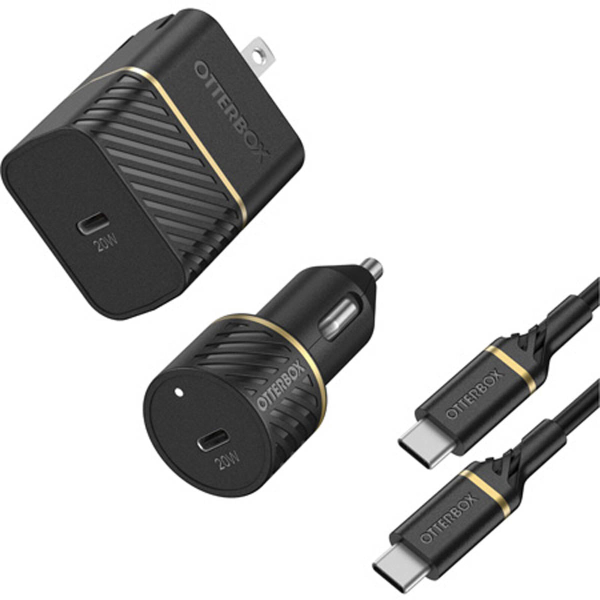 Otterbox 20W Car And Wall Charging Kit W/ USB-C To USB-C Cable - Black Shimmer