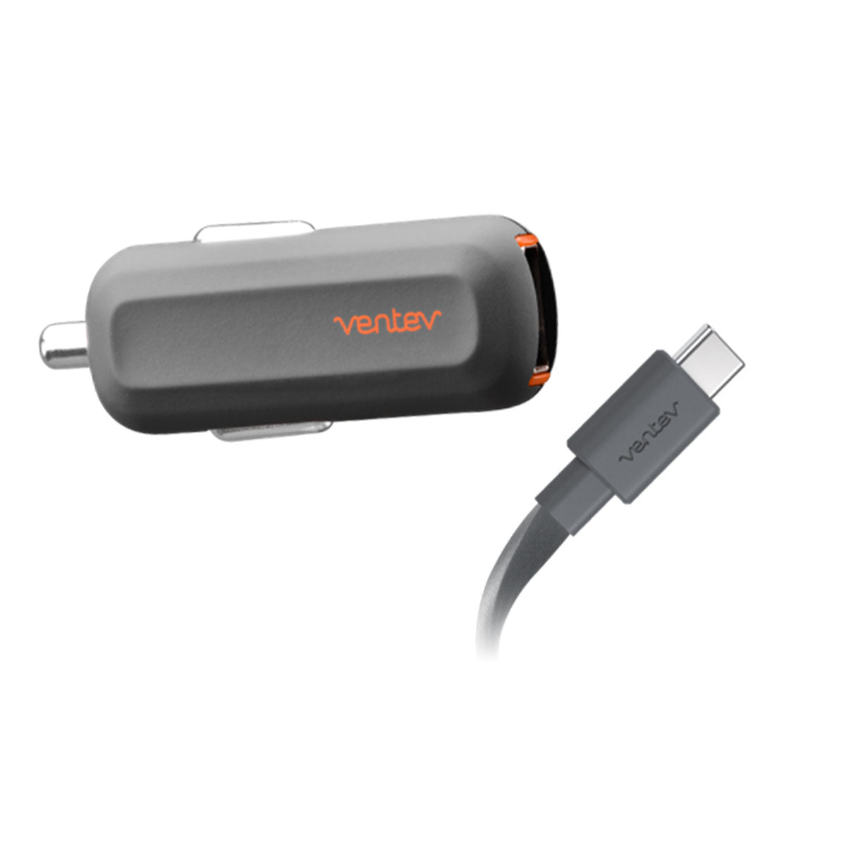 Ventev 12W Dashport R1240 Car Charger And USB A To USB C Cable 3.3Ft - Gray
