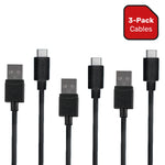 3-Pack Essentials By Ventev USB-A To USB-C Cable - Black